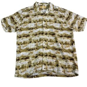 Silver‎ Silk Casual Mens XXL Short Sleeve Button Down Shirt Abstract Print Green